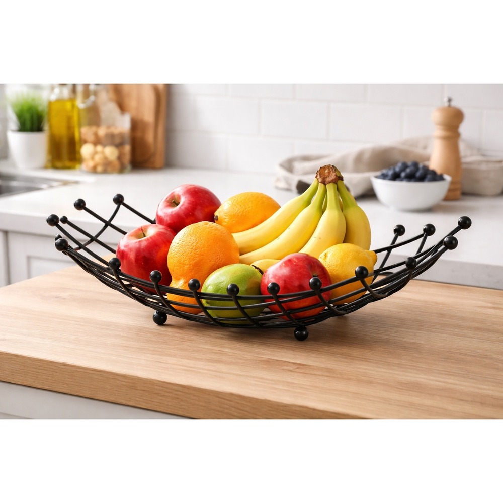 Modern Black Wire Metal Fruit Bowl Decorative Kitchen Countertop Display‎
